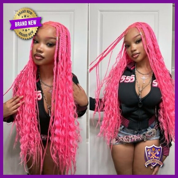 Synthetic Braided Lace Wig Heat Resistant Lightweight Hand-Tied Boho Style